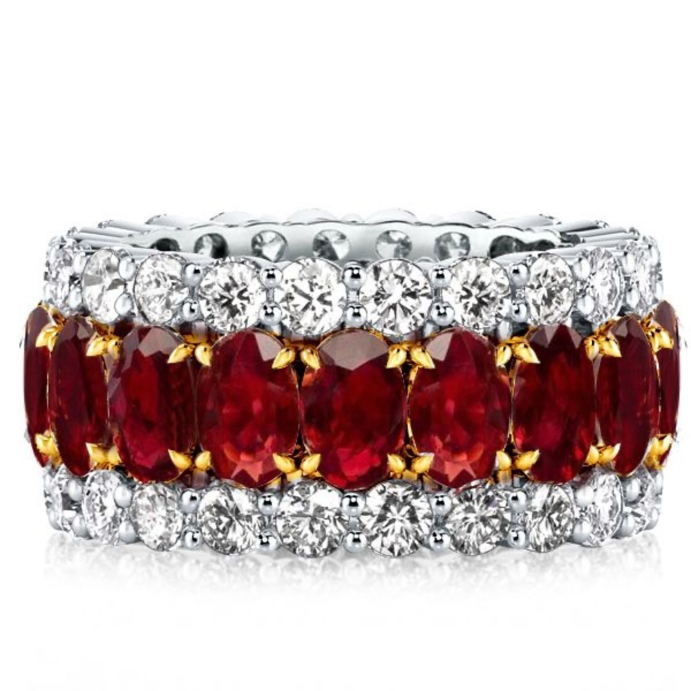 Italo Triple Row Two Tone Oval & Round Garnet Wedding Band